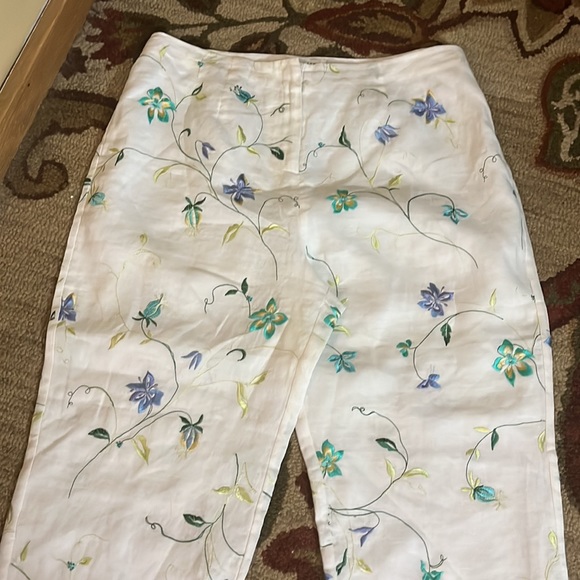 ALLISON TAYLOR size 12 Embroidered Floral Vine Crop Pant Lined Linen Elegant - Picture 10 of 12